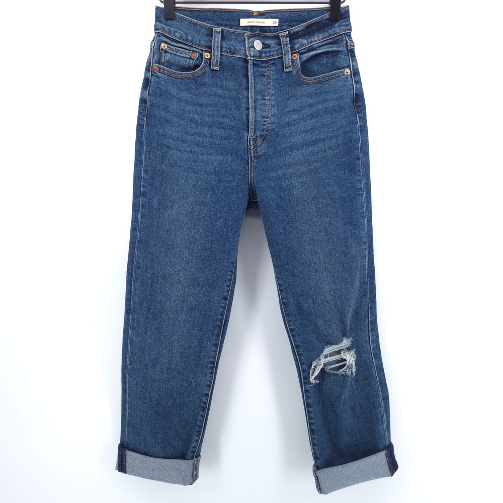Levi's Women Jeans Wedgie Straight 26 Blue Distressed‎ High Rise Indie Casual